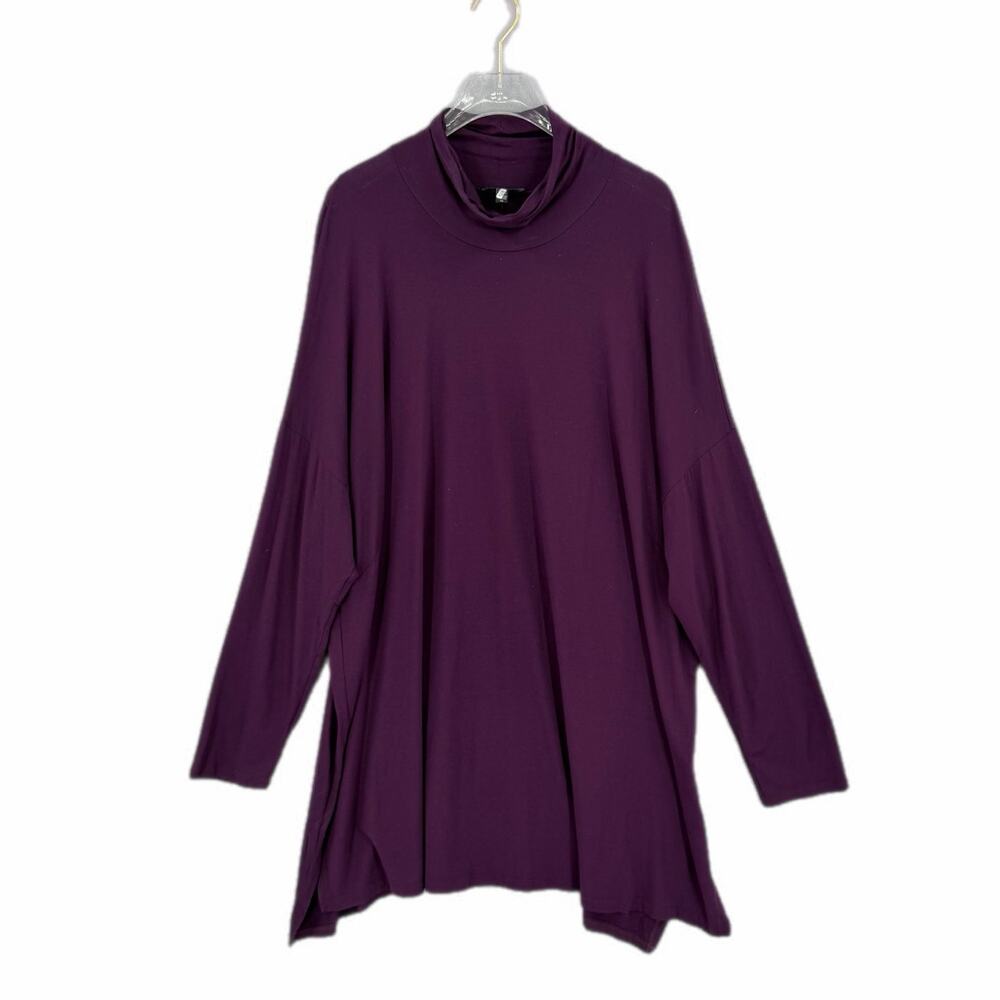 Eileen Fisher PLUS Dark Solid Purple Turtleneck Layering Fall Basic Tunic Top